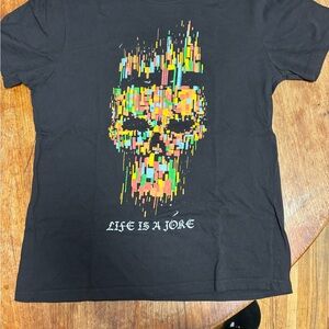 Graphic Skull Art T-Shirt - Black with Multicolor Print